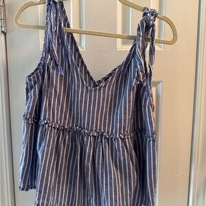 Who What Wear Navy and White Striped Blouse